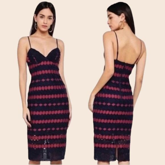 Bardot Dresses & Skirts - Bardot Navy & Mauve Diamond Lace Bodycon Dress Size 4 NWT
